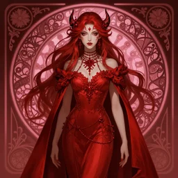 a matte painting of a beautiful red and pink, dark fantasy, in the style of artgerm and katsushika oi, birket foster and alphonse mucha foster, concept art, high octane, elegant, highly detailed, digital painting, trending on artstation, sharp focus, illustration