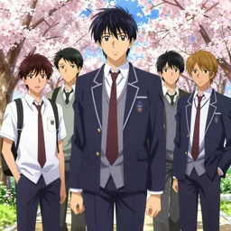 boy's love anime high school scene spring noon setting, expert high detail concept art, perfect proportions fine face, tall handsome guys, avant uniform, vivid colors, realistic shaded lighting poster fantasy art ilya kuvshinov, katsuhiro, jeremy lipkin and michael germash, makoto shinkai, loish and clamp style, trending on art station, best selling artist