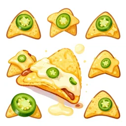 simple nachos with cheese and jalapeno illustrations, white background, clip art, drawing, cartoon,