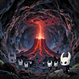 side view internal landscape of a volcanic cave, studio ghibli, pixar and disney animation, sharp, rendered in unreal engine 5, highly detailed, digital painting, artstation, concept art, smooth, sharp focus, illustration, wide angle, artbook, wallpaper, splash art, hollow knight, promo art, dramatic lighting, art by artgerm and greg rutkowski and bo chen and jin xiaodi