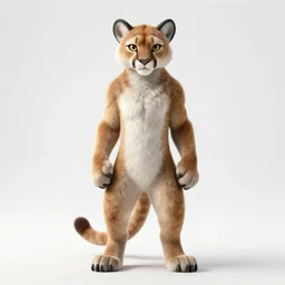 furry anthro anthropomorphic portrait of a mountain lion head animal person fursona standing in a plain white room professional studio photo