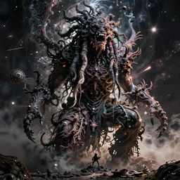 a chaotic psychedelic monster with dreadlocks, cosmic horror