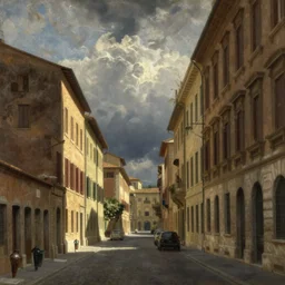 the view down a street, buildings in rome by martinus rørbye