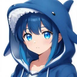 advanced anime character art render, beautiful anime girl wearing a whale skin hoodie outfit ,blue watery eyes, close up , Rossdraws, WLOP , Sakimimichan