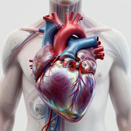 a human heart, revealing wires and electronics, arteries, veins, human heart, anatomy, sci - fi, missing panels, intricate abstract upper body intricate artwork, concept art, octane render, deviantart, cinematic, key art, hyperrealism, iridescent accents, portrait photograph, nikon 3 5 mm, parts illustration