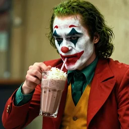 Joker drinking a chocolate milkshake, hyperdetailed, artstation, cgsociety, 8k