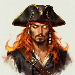 concept art of a pirate captain with golden eyes and fire hair, trending on artstation