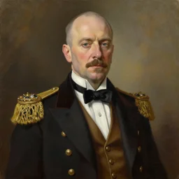 Painting of Saul Goodman as a Victorian era monarch, oil painting on canvas