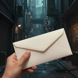 credible national security threat handing the viewer an envelope, detailed digital illustration by greg rutkowski, cyberpunk back alley, nighttime