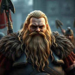 a handsome, corpulent viking with blond hair, clash royal style characters, unreal engine 5, octane render, detailed, cinematografic, cinema 4 d