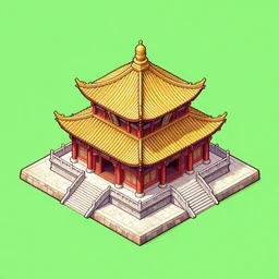 a temple, isometric game tile, high detail, 8 k colored lineart, game asset, centered, green background