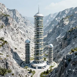 vertical farm towers and sci - fi containment building in a steep sided valley with trees, a sense of hope, high res, 4 k, edouard groult, bynde, kirill leonov