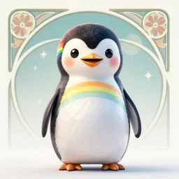 portrait friendly cute happy stylish realistic rainbow penguin. background in the style of art nouveau. lively. colorful. hd.