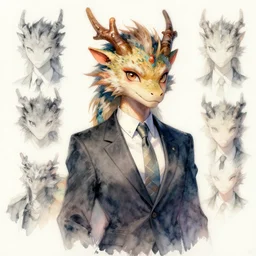 character design portrait of a beatiful anthropomorphic furry dragon girl with dragon ears, wearing a suits, looking at the camera, 4 k, concept art, by wlop, wenjun lin, watercolor, ilya kuvshinov, artgerm, krenz cushart, pixiv.
