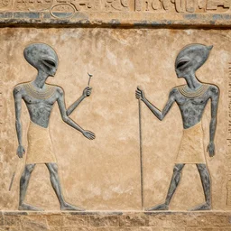 gray aliens on a ancient egypt wall