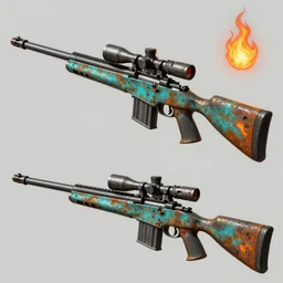 3 d concept art sheet of a sniper rifle. by ( rembrandt painting ( 1 0 0 ) ( fractal flame ) ), highly detailded, turquoise rust