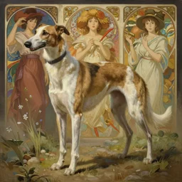 demonic white brown greyhound, natural lighting, path traced, highly detailed, high quality, digital painting, by don bluth and ross tran and studio ghibli and alphonse mucha, artgerm