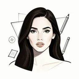 megan fox portrait by arunas kacinskas and mallory heyer, geometrical shapes and lines, sketch, pencils, minimalistic, procreate, digital illustration, vector illustration, doodle, applepencil, newstyle
