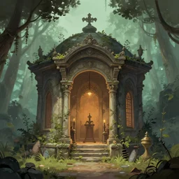 ''Time-Lost Shrine art style by Liam Wong and Marc Simonetti''