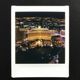 las vegas at night on fire, shot from drone, grainy, polaroid, zoomed in