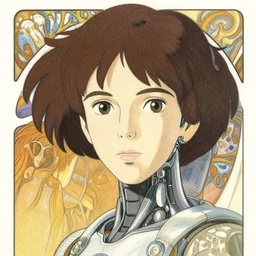 a female cyborg on a spaceship, finely illustrated face, highly detailed, colored pencil, studio ghibli, tankobon, in the style of ilya kuvshinov and krenz cushart and william - adolphe bouguereau and alphonse mucha