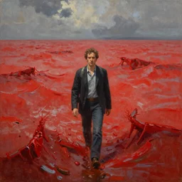 oil painting of gordon freeman parting the red sea