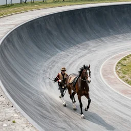 a roman horse racer in a half-pipe