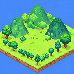 Isometric pixel art, beautiful landscape,