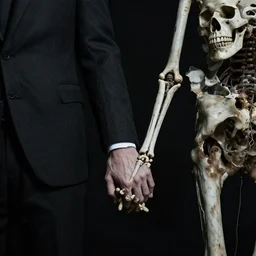 a man and death holding hands