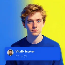 vitalik buterin trending on artstation. colors blue and yellow