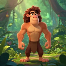 cartoon tarzan in the jungle, screenshot in a typical pixar movie, disney infinity 3 star wars style, volumetric lighting, subsurface scattering, photorealistic, octane render, josh black