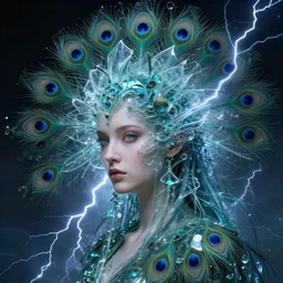 a detailed portrait of dreampunk goddess ( peacock ) fractal ) ( glass ) ( lightning ) beautiful! by tomasz alen kopera and peter mohrbacher