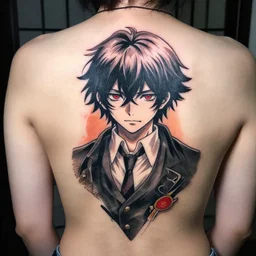 Dazai from Bungou Stray Dogs tattoo in the back of a woman
