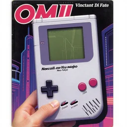 a 1979 cover of OMNI magazine depicting a gameboy. Neo-Tokyo. Cyberpunk style art by Vincent Di Fate.
