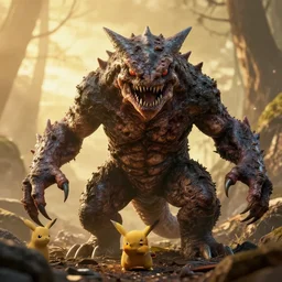 photo of real life pokemons, creepy!!!, scaly!!!, gritty!!!, menacing!!!, evil, ultra realistic, gritty, golden hour, volumetric lighting, sharp focus