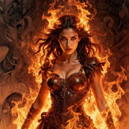 portrait,  goddess of fire and death, Dynamic lighting, cinematic, establishing shot, extremely high detail, photo realistic, cinematic lighting, pen and ink, intricate line drawings, post processed, concept art, artstation, matte painting, style by Raphael Lacoste, Eddie Mendoza