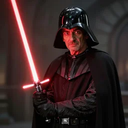 mr. bean as darth sidious, holding a red light saber in star wars, film still, cinematic lighting, highly detailed