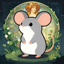 cute mouse illustration, art by akihiko yoshida, flat design vector illustrations, sci - fi zoom backgrounds, light nover, photorealistic dramatic anime animal, art by alphonse mucha, ivy, synthwave art, terragen, ismail inceoglu, unreal engine 5