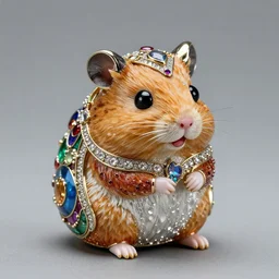 colorful, detailed jewel figurine depicting a stylized hamster, made by faberge. macro photography.