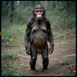 “ full body photo of a very primitive pre-human woman Neanderthal looking deeply to the camera, blue eyes, anthropology photography, color kodakcrhome 64,National Geographic ”