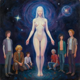 a beautiful painting of a feminine cosmic dmt entity of the upper planes by mynameistran and artgerm and wlop and loish and alex grey and wlop and wes anderson and spike jonze, trending on artstation, full body