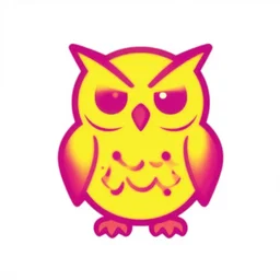A yellow and magenta logo of an owl in the Y2K style, created by The Designers Republic