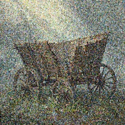 a broken down abandoned wooden wagon, ornate, beautiful, atmosphere, vibe, mist, rain, puddles, fern, flowers, concept art illustration, color page, tone mapping, akihiko yoshida, james jean, andrei riabovitchev, marc simonetti, yoshitaka amano, digital illustration, greg rutowski, volumetric lighting, sunbeams, particles