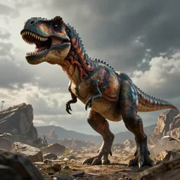 a t-rex with alien mutation, octane render, 3D