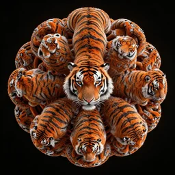 3d mandelbulb fractal of a Tiger, Tiger, Tiger patterns, Tiger fur, 3d mandelbulb fractal, visual depth, high quality, shadowing, fractal render, Orange, Black, White, 4k, 8k