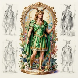 a faun ( from roman mythology - wearing a green costume ), by jose tapiro y baro, by karol bak, by laurie lipton, octane render, visual novel, assembly drawing, colored pencil, refreshing, cotton paper, insanely detailed and intricate, hypermaximalist, elegant, ornate, hyper realistic, super detailed
