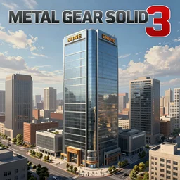 a city building in the style of the metal gear solid 3 : snake eater there cover art