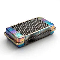 iridescent harmonica, stylized 3d render, isolated on a pure white background, centered, entire object in frame, sharp focus, soft studio lighting