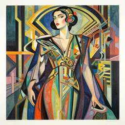 ( ( dither ) ), editorial illustration portrait a woman like reol, modern art deco, colorful, ( ( mads berg ) ), christopher balaskas, victo ngai, rich grainy texture, detailed, dynamic composition, wide angle, moebius, matte print, volumetric