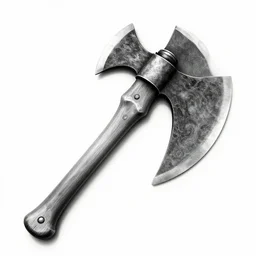 highly detailled black and white viking axe, white background